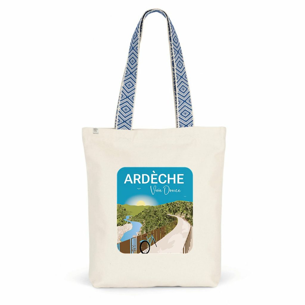Souvenir Cadeau Ardèche - Sac ethnique - Bleu clair Vallée de l'Eyrieux - Voie douce