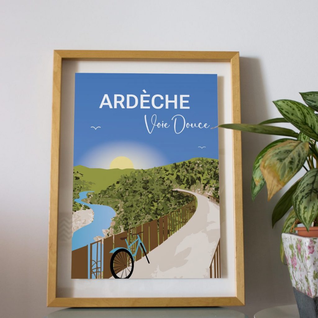 Souvenir Cadeau Ardèche - Poster Voie Douce Ardèche Dolce Via Bleu