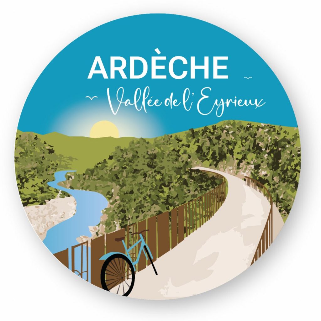 Souvenir cadeau Ardèche - Autocollant Rond Voie douce de l'Eyrieux -Ardèche