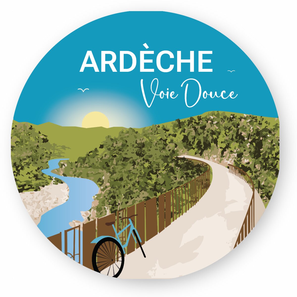 Souvenir Cadeau Ardèche -Autocollant Rond Voie douce de l'Eyrieux -Ardèche