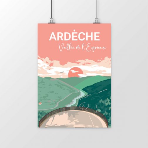 Poster papier mat ou satiné Ardèche Vallée de L'Eyrieux Belvédère