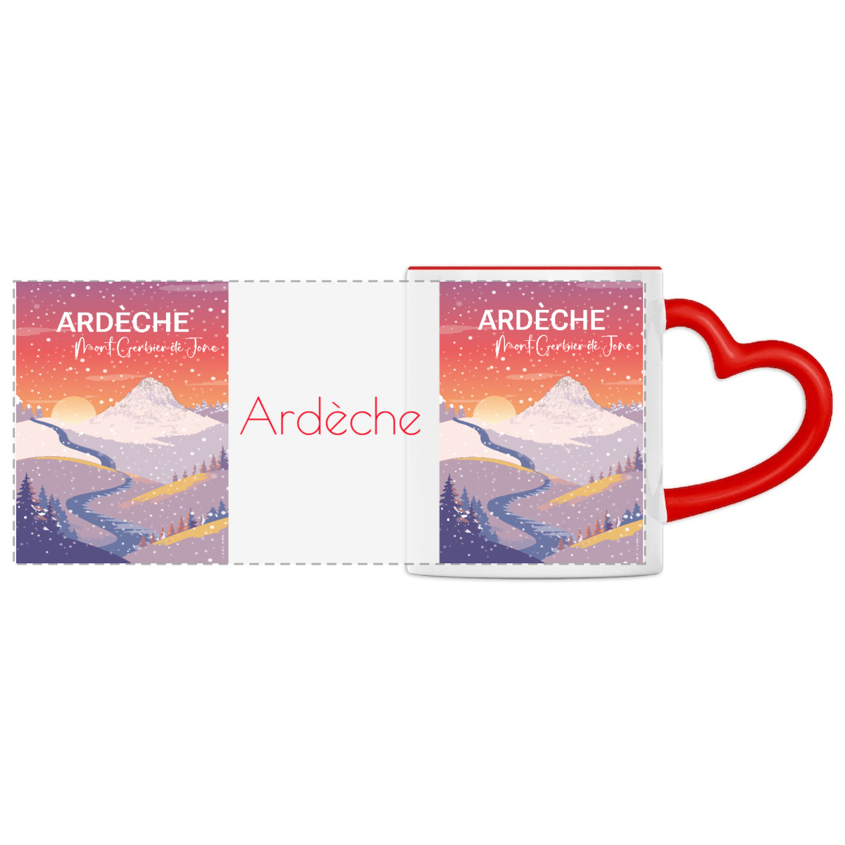 Mug à anse en forme de cœur -Mont Gerbier de Jonc sous la neige